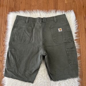 Carhartt Carpenter Shorts Men’s 38 Relaxed Fit Olive Green Cut Off Raw Hem Cargo